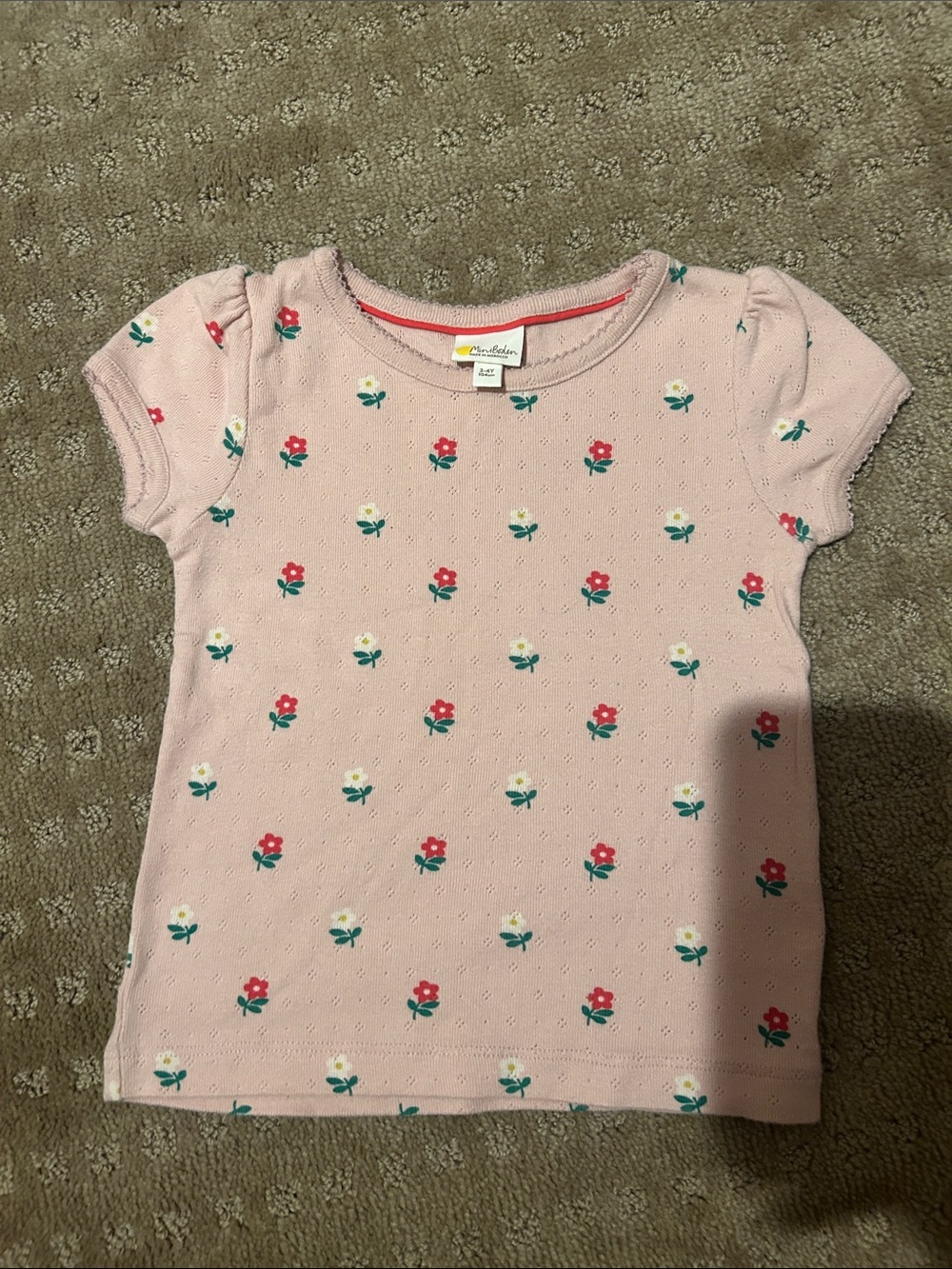 Mini Boden Pink Short Sleeve Tee with Red & White Floral Print